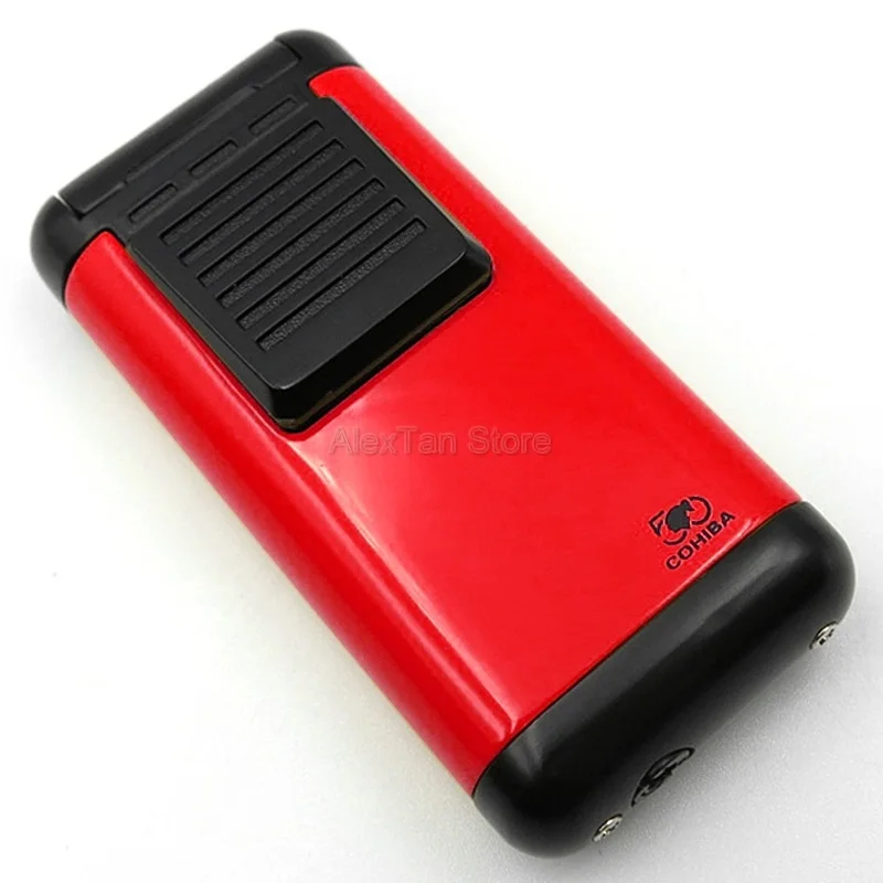 Red COHIBA Высококачественная ветрозащитная сигарета, сигарета, металлическая многоразовая зажигалка, 3 фонарь, струйный пламенный сплав цинка - Цвет: Red