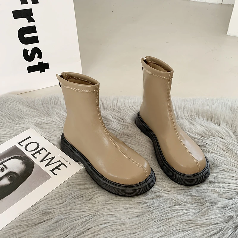 

Women's Short Boots Autumn and Winter New Solid Color Thick-soled Side Zipper Leather Non-slip Over-the-knee Boots Women's Shoes