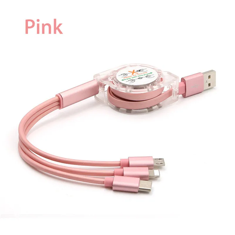 Pink 3 в 1 Выдвижной кабель мульти USB зарядное устройство кабель Micro usb type C для huawei p30 p20 lite mate 30 20 honor 9x8x10 9 y9 P smart - Color: Pink