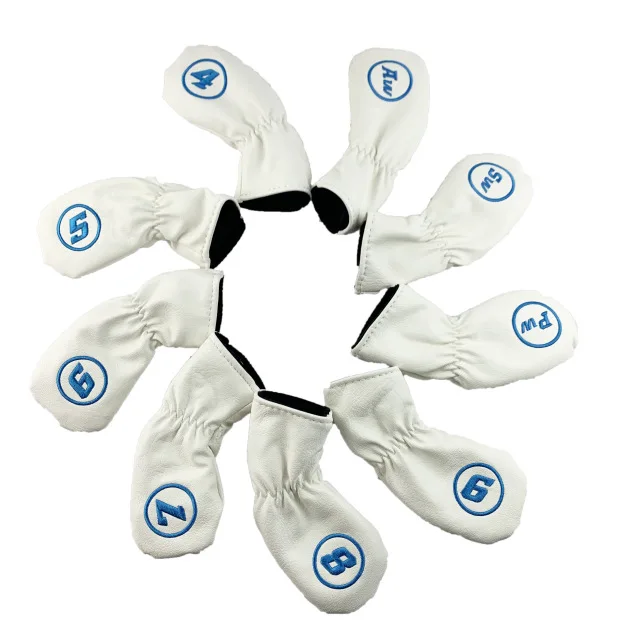 9pcs white NRC железные головные уборы для гольфа, изысканные полиуретановые толстые чехлы из искусственной кожи для клюшек для гольфа, железные головные уборы, аксессуары - Цвет: 9pcs white