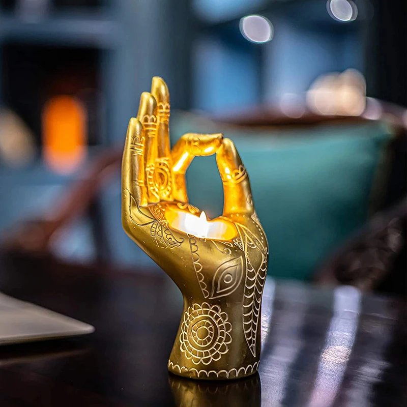 

Creative Candle Holder Decorative Buddhist Style Candlestick Resin Zen Hand Shaped Crafts Incense Burner for Home Office Decor