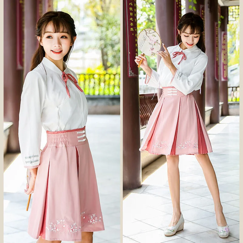 Популярные китайские древние традиционные Hanfu для женщин современные топы и юбки