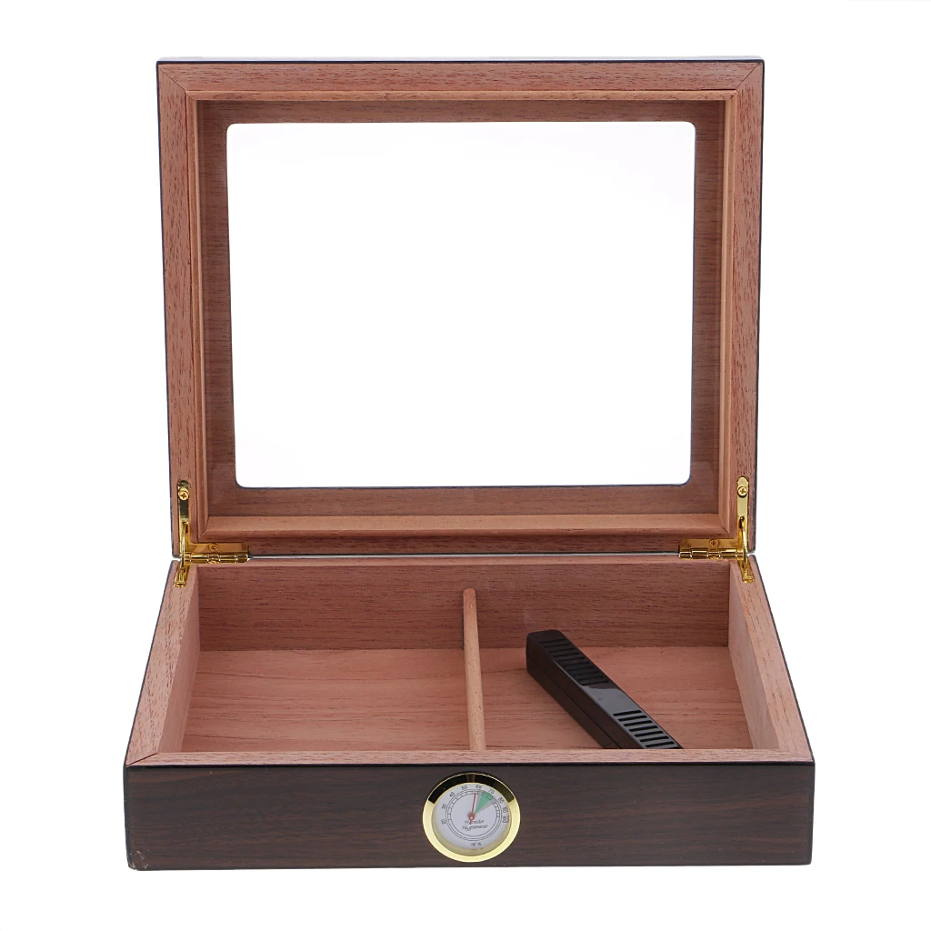 

Wood Spanish Cedar Cigar Hygrometer Humidor Case 20 Cigars Box w/ Humidifier for Cigar Lover Gift