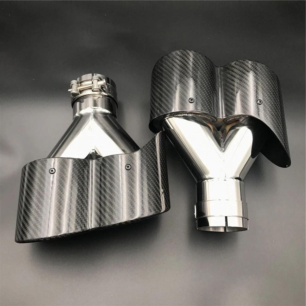 1 пара овальные двойные выпускные Y Тип глянцевые черные выхлопные трубы