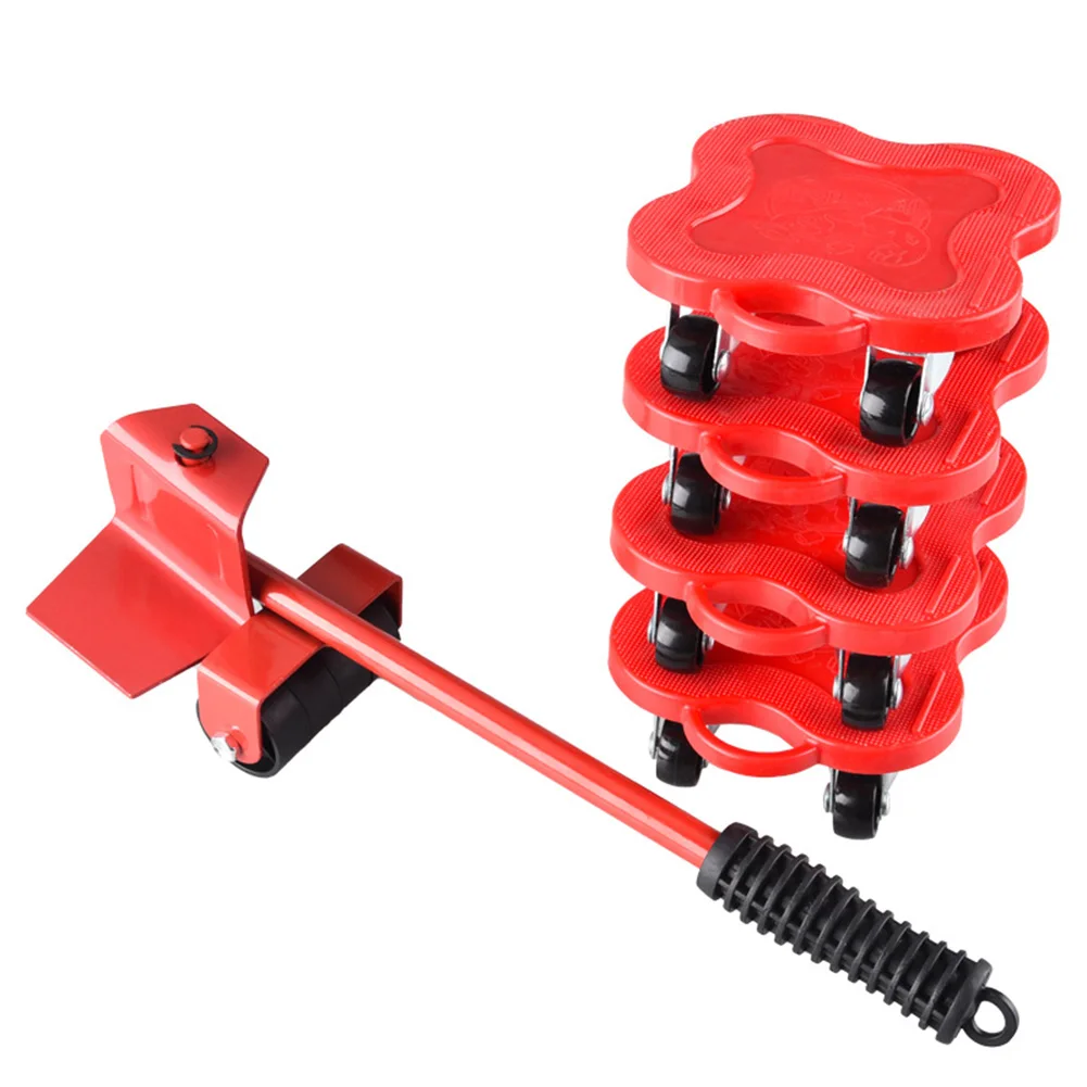 

5 Pcs Furniture Moving Transport Roller Set Removal Lifting Moving Tool Set Wheel Bar Mover Device Max Up for 400 KG