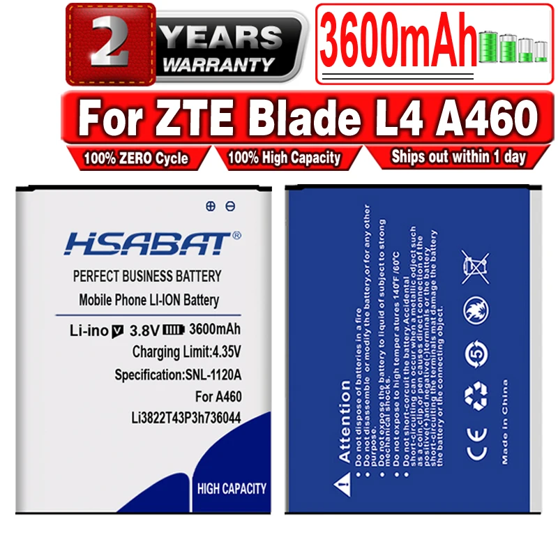 

HSABAT Li3822T43P3h736044 3600mAh Battery for ZTE Blade L4 A460 Batteries