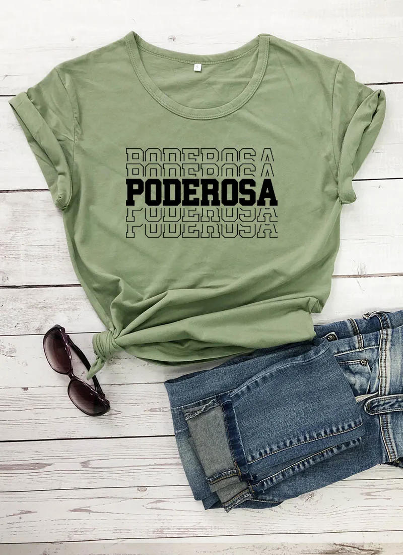 olive-black text Poderosa/Новое поступление, женская летняя забавная Повседневная футболка из хлопка, испанские рубашки, милая рубашка «Латина» для женщин - Цвет: olive-black text