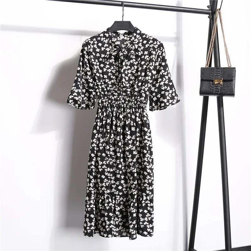 

2021 Summer New Floral Dress Chiffon Short-Sleeved Dress Korean Womens Clothing Fashion Round Neck Ruffle Stitching Mini Dresses