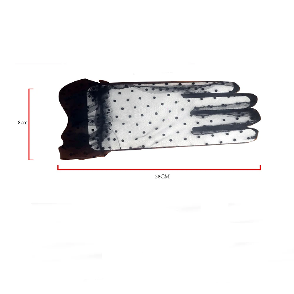 

New 1 Pair Women Short Tulle Gloves Stretchy Lace Spots Full Finger Mittens Mesh Lace Gloves dropshipping