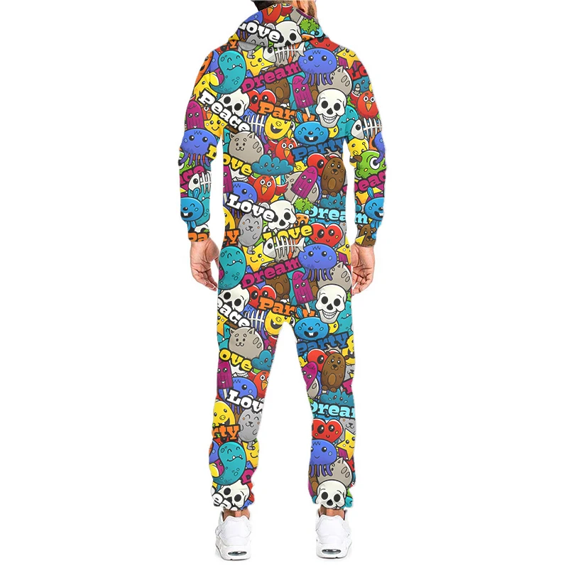 OGKB New Funny Cartoon Graffiti 3D All Over Printed Overalls Hoodies Zipper Cosplay Jumpsuits Winter Streetwear Unisex Clothing