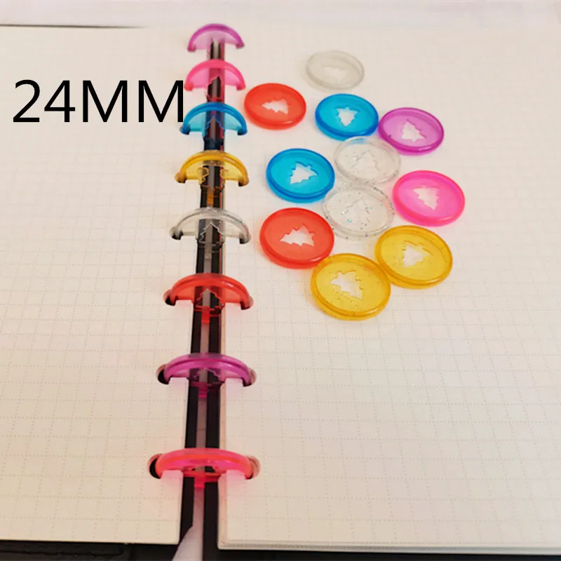 

100PCS24MM jelly color plastic binding ring loose-leaf notebook green Christmas tree pattern binding CD binding buckle