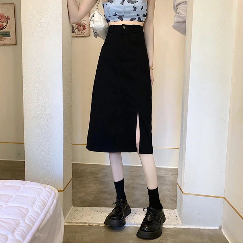 Юбка-миди женская джинсовая с карманами и Боковым Разрезом | Женская одежда