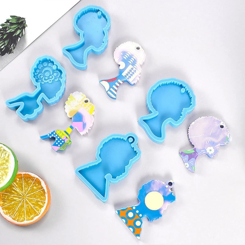 

4Pcs Afro Female Keychain Resin Molds Silicone Resin Casting Afro Human Beauty Woman Head Mold with Pigment Craft Tools