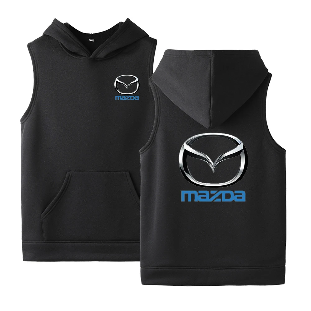

2022 Summer Male Pure Cotton Casual Hoodies Mazda Car Logo Custom Made Print Men Hip-Hop Style Solid Sleeveless Sweatshirts Tops