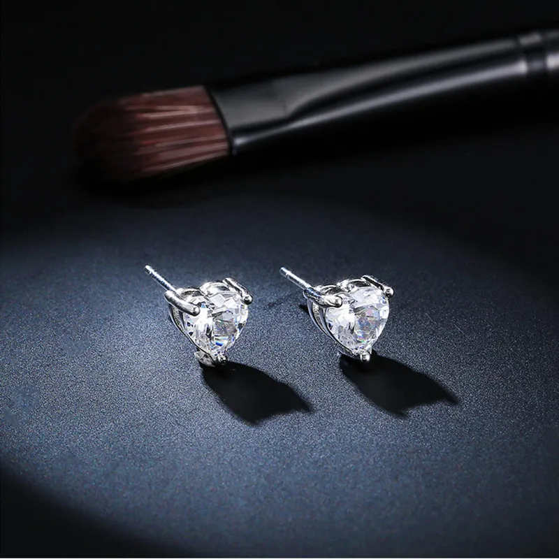 925 пробы серебряные серьги в форме сердца циркониевые когти инкрустированные