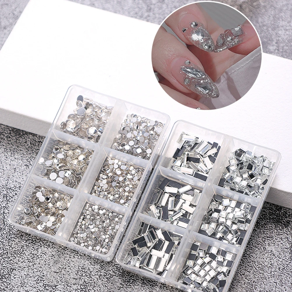 Nail Art Flat Diamond Super Flash Rhinestone Square Shaped Colorful Three-Dimensional Ornament Combination Box | Красота и здоровье