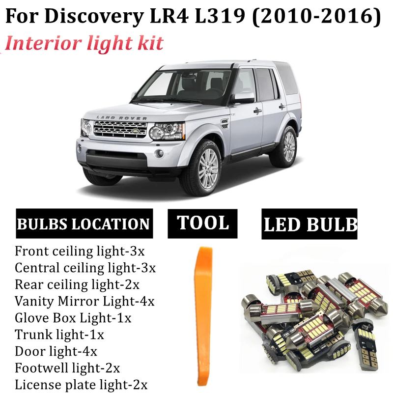 

22x Canbus T10 LED Car Interior Light Kit Fit For 2010 2011 2012-2016 Land Rover Discovery LR4 L319 Map Dome Trunk License Lamp