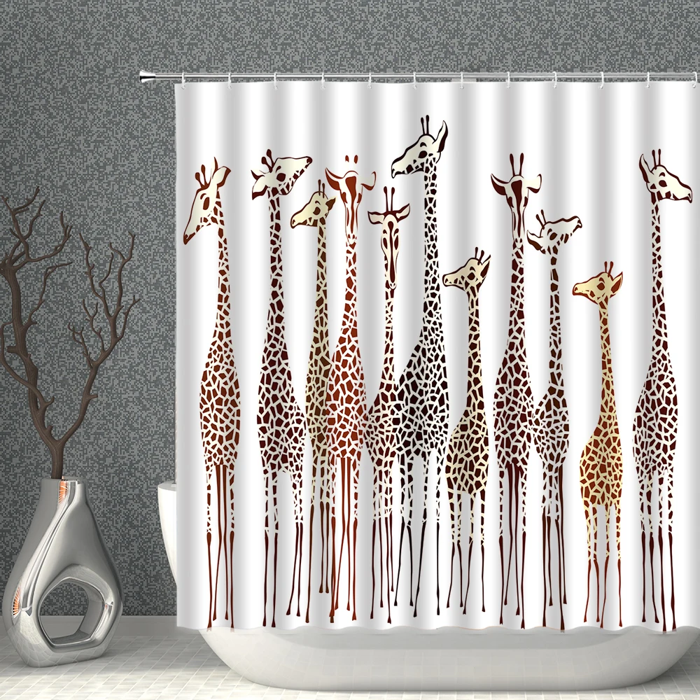 

Colour Animal Shower Curtain High Quality 3D Printed White Polyester Cloth Curtain Waterproof With Hooks Bathroom Home Decor