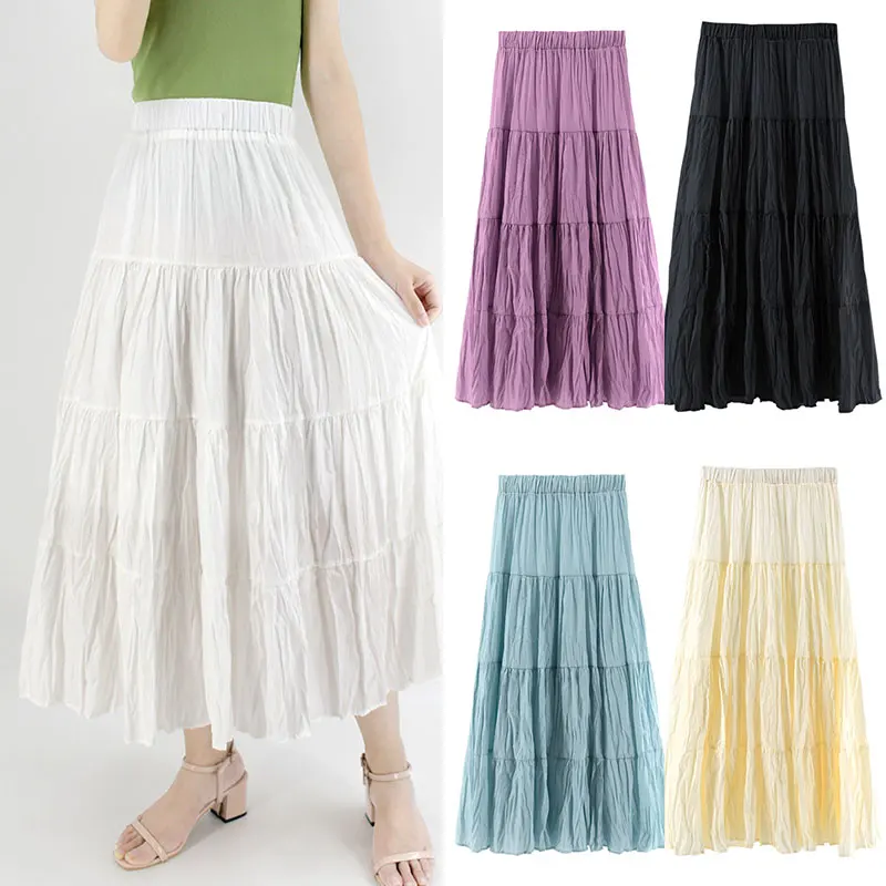 

Trendy Women Skirts Pleated Tulle Short Dress Elastic High Waist Party Long Maxi Skirt Solid Color Boho Casual Girl Clothes