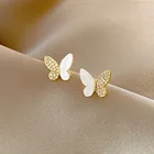 Женские серьги-гвоздики в виде бабочки, с ракушками циркона, ювелирные украшения, 2021