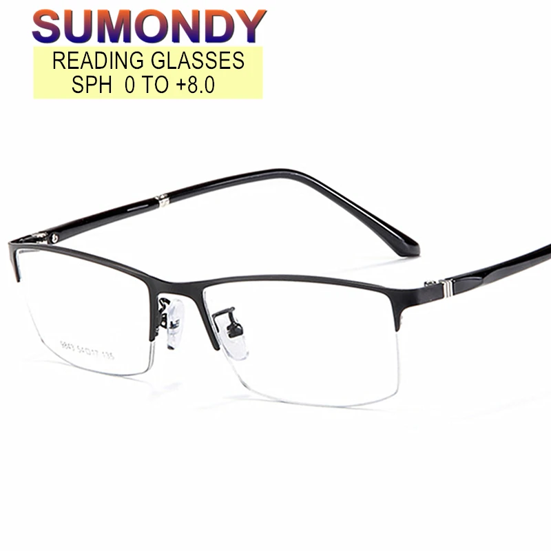 

SUMONDY SPH 0 to +8.0 Reading Glasses Prescription Custom-made Men Women Alloy Half Frame Optical Spectacles Presbyopia UPR27