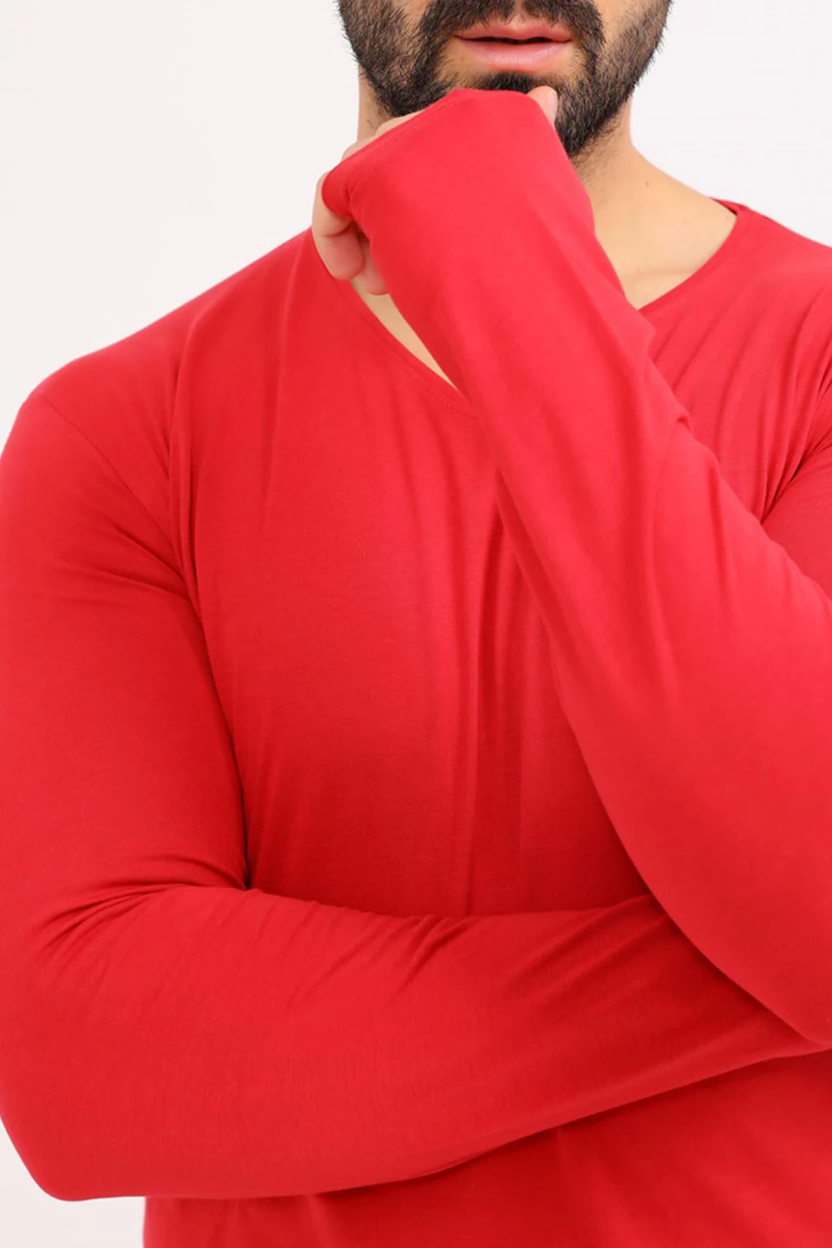

Red Slim Fit Long Sleeve Mens T-shirt