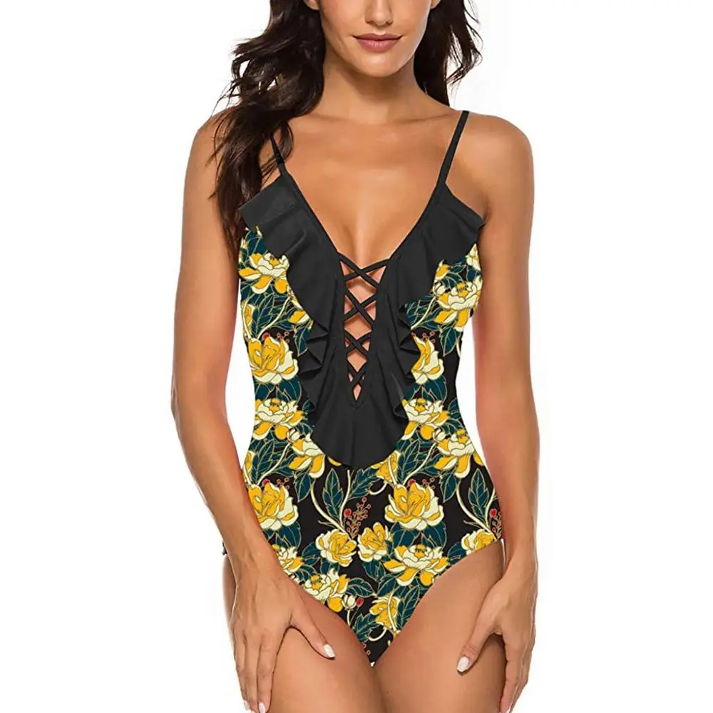 Большие размеры 2020 пикантный слитный купальник с глубоким V образным вырезом