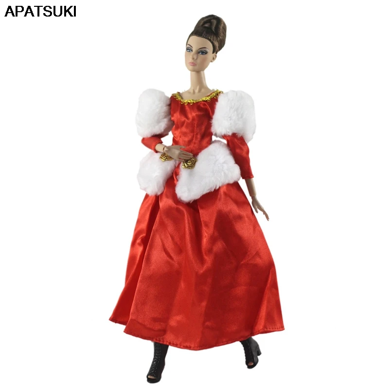 Красное зимнее меховое свадебное платье Одежда для кукол Барби официальное
