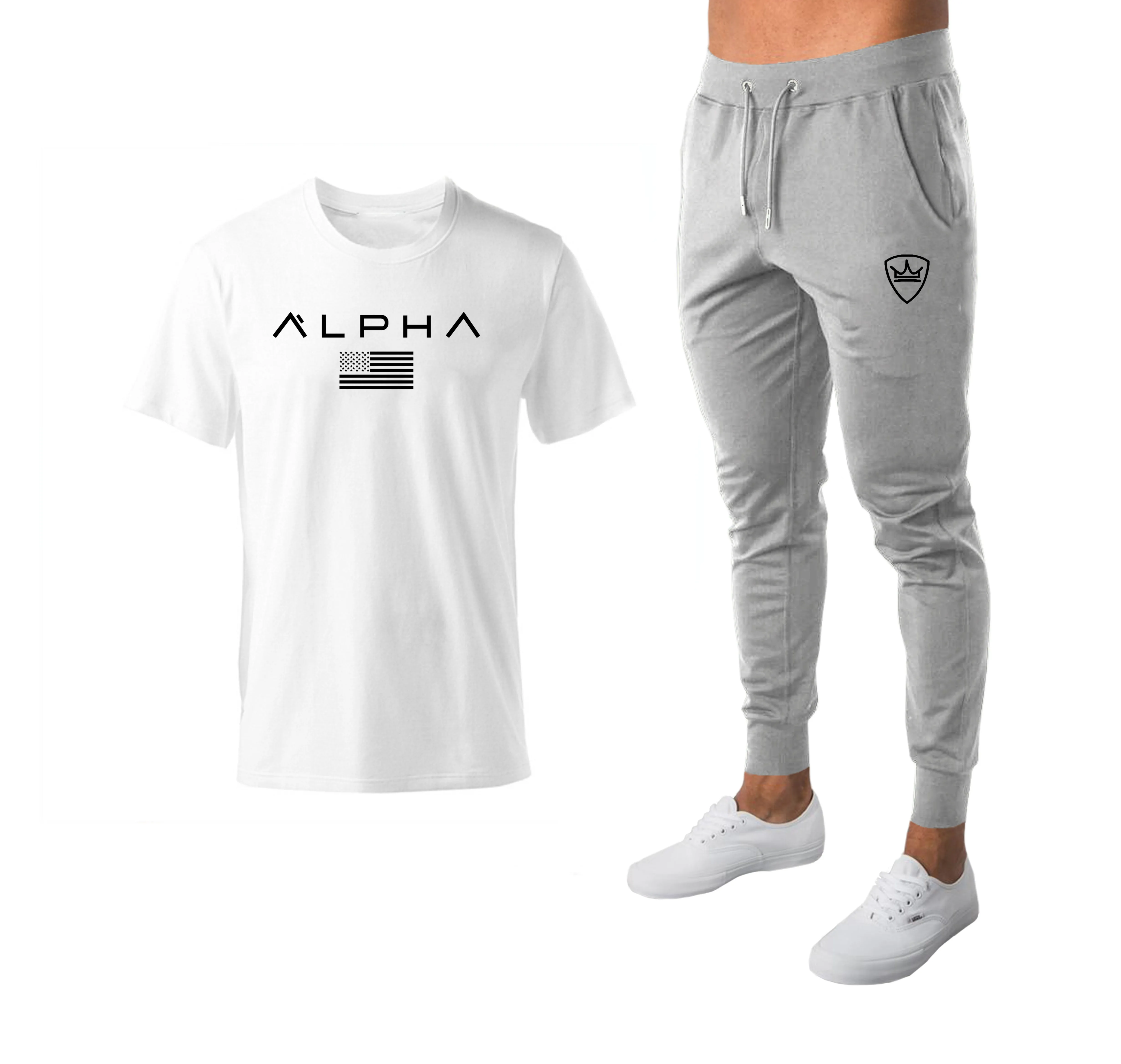 Мужской спортивный костюм с короткими рукавами хлопковый комплект из двух