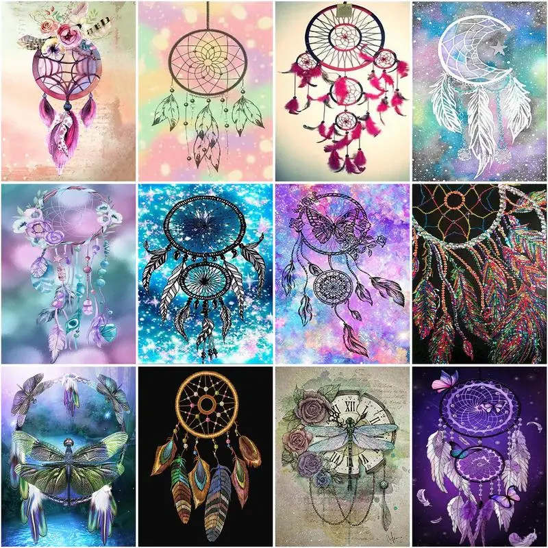 

CHENISTORY 5D Diamond Painting Dragonfly Dream Catcher Landscape Full Square Round Diamond Embroidery Home Decoration 40x50cm