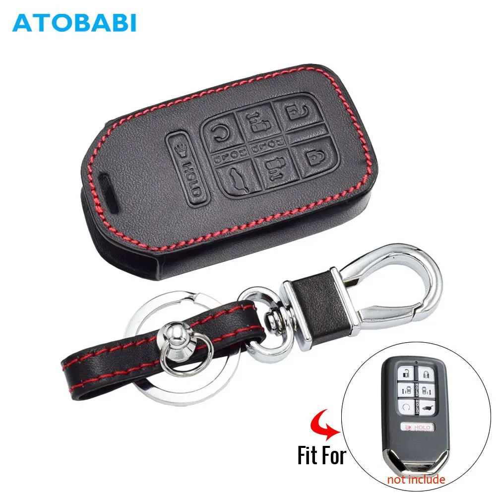 7 Buttons Leather Car Key Case For Honda Odyssey Smart Keyless Remote Fob Cover Keychain Holder Bag Auto Accessories