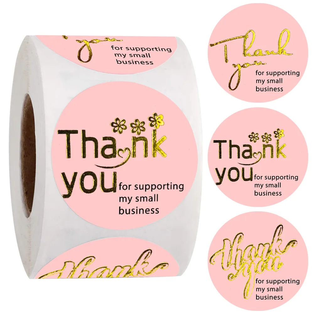 500pcs pink gold foil thank you for supporting my businesssticker for envelope seal labels stickers flower stationery sticker thank you for supporting my small business stickers seal label christmas sealing business stationery sticker for store shopping