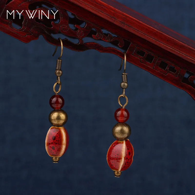 5 видов цветов MYWINY новые керамические серьги с медными бусинами Модные Винтажные