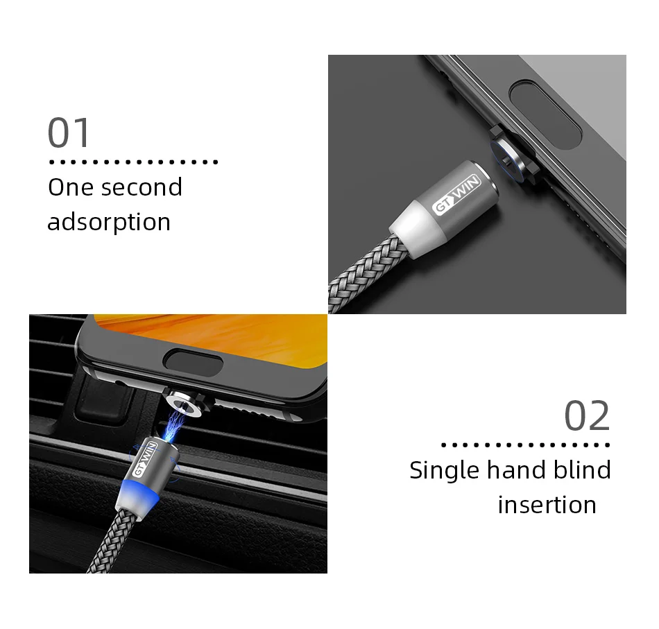 Магнитный Micro USB кабель GTWIN 2 м/3 м для iPhone xr Android, быстрая зарядка, Магнитный адаптер usb type C
