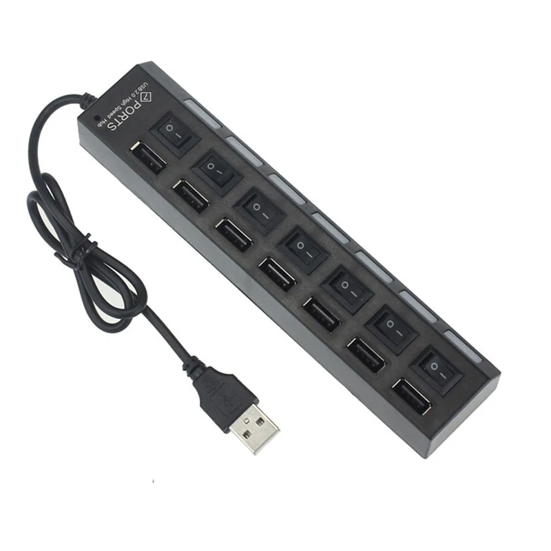 Сплиттер с адаптером питания 7 портов светодиодный USB 2 0 адаптер концентратор
