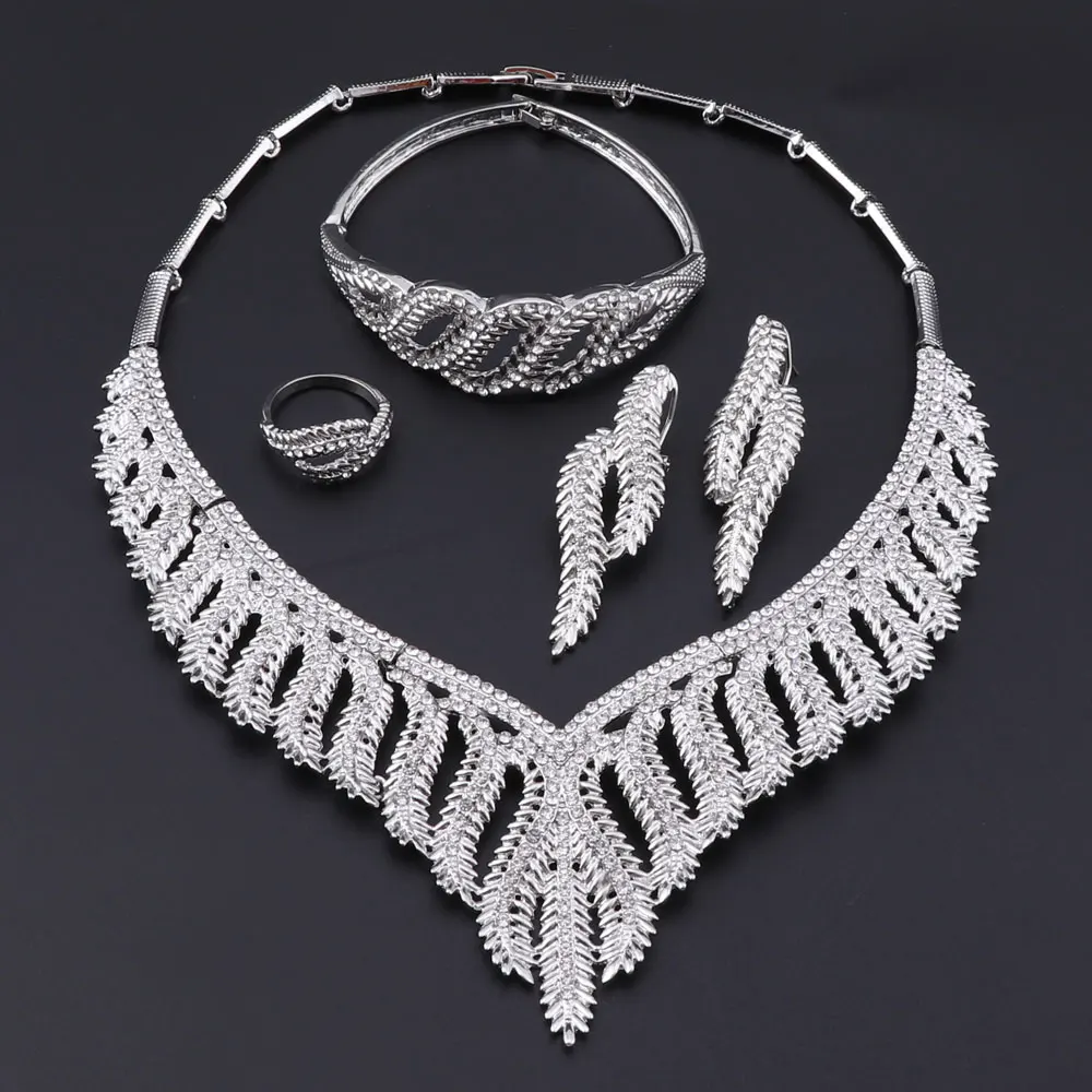 Три тона Дубай Свадебный Кристалл Ювелирные наборы для женщин Африканский