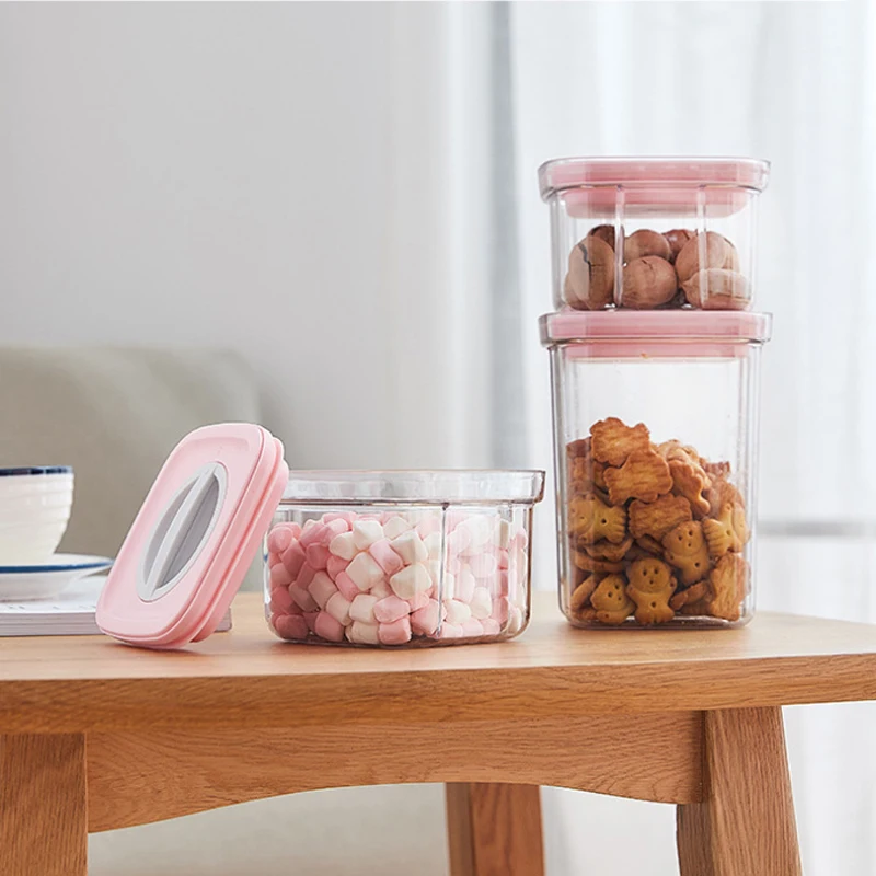 

Transparent Sealed Storage Box Kitchen Food Grain Containers Square Sealed Jar Nut Snack Storage Tank Airtight Pantry Cereal Can