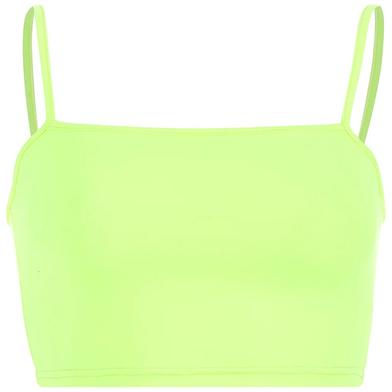 

Sexy Fluorescent Green Pink Spaghtetti Strap Crop Tops Summer Harajuku Solid Slash Neck Camis top Women Neon Streetwear Mujer