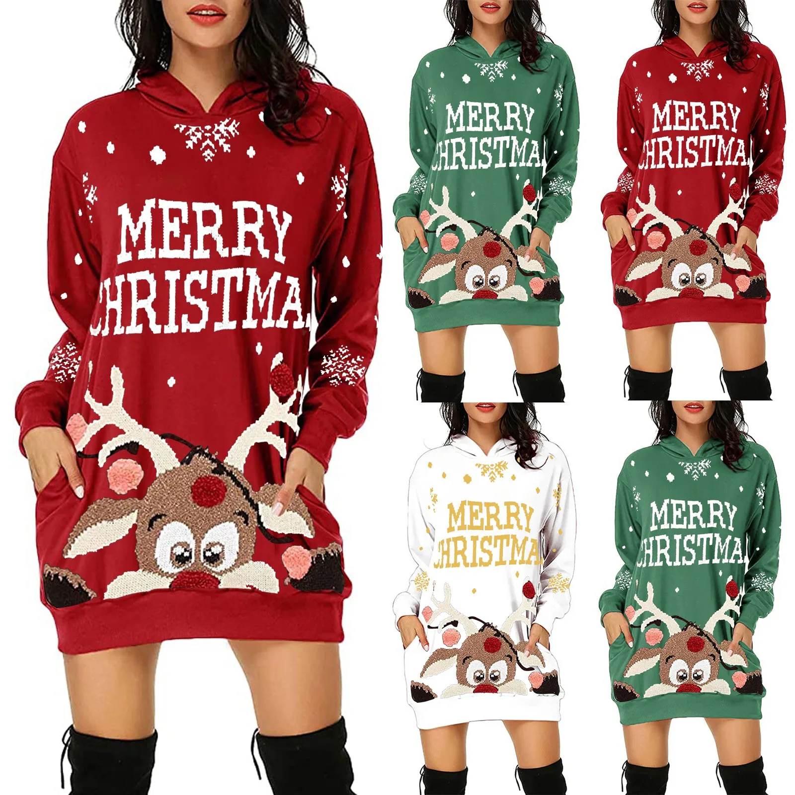 Hooded Sweatshirt Fashion Hoodie Women Sweetshirts Christmas Bag Hip Pocket Print Dress Y2k Ropa Mujer Blusas Худи Свитшот 2021