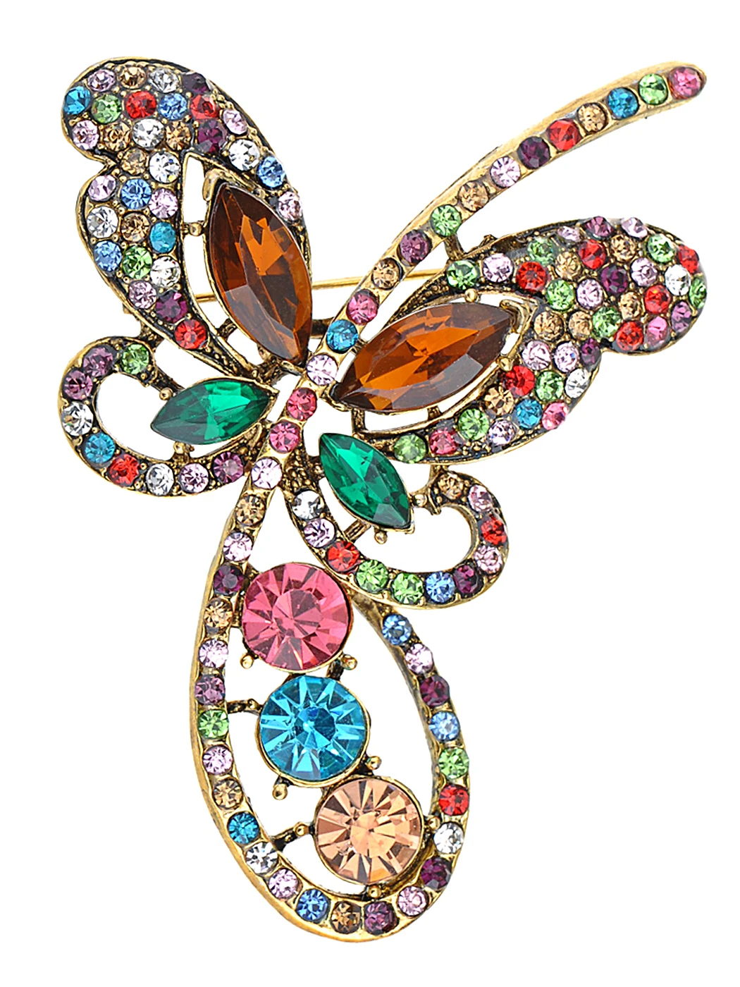 

Womens Golden Tone Multicolored Rhinestones Rainbow Butterfly Loop Brooch Pin Beauty Women Gifts