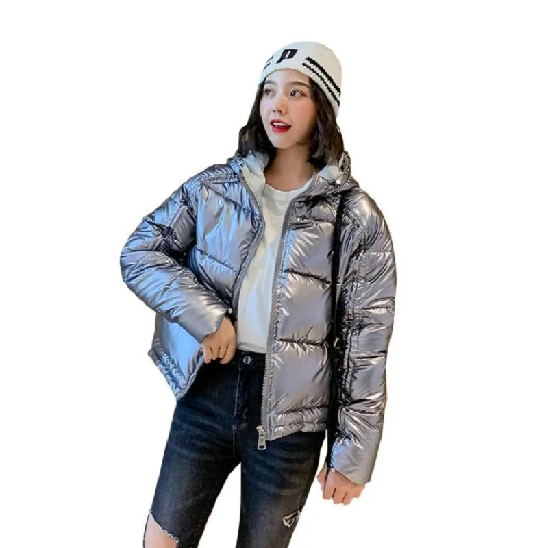 Парки Mujer 2019 зимняя куртка женская короткая Глянцевая пуховая хлопковая стеганая