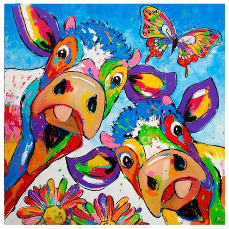 

5D DIY AB Diamond Painting Colorful Animal Cattle Cartoon Full Round/Square Diamond Embroidery