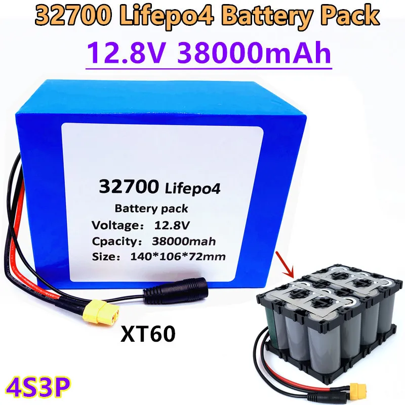 

12.8V 38Ah Lifepo4 battery pack 4S3P 32700 built-in 40A same port charge and discharge balance BMS 12V power supply