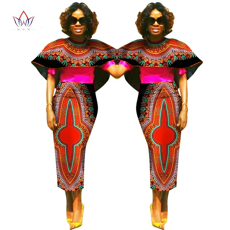 BRW плюс размер африканская Вощеная печать Дашики накидка Топ Юбка Для Женщин
