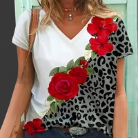 floral print women t shirts casual short sleeve loose sexy v neck tops fashion street ladies shitrs summer tee 2021 new d30