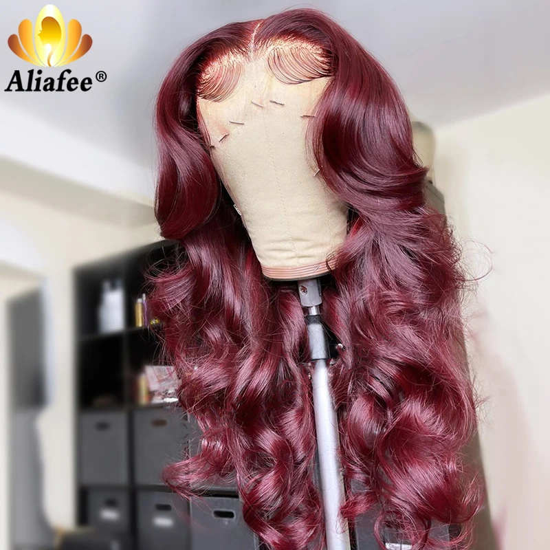 30 Inch 13x6 Lace Front Wig Transparent Body Wave Wig 99J Red PrePlucked Human Hair Wigs 180% Remy Hair 13x4 Lace Frontal Wig