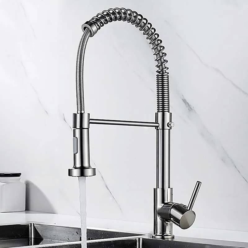 

Kitchen Faucets Brushed Brass Nickel Deck Mounted Mixer Tap 360 Degree Rotation Stream Sprayer Nozzle Kitchen Sink Hot Cold Taps