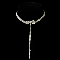 bowknot crystal choker necklaces for women long tassel rhinestone necklaces weddings jewelry party gifts 2021 new