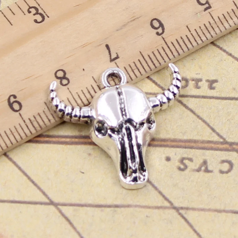 

15pcs Charms Skull Bull Ox Head 23x24mm Antique Silver Pendants Making DIY Handmade Tibetan Silver Finding Jewelry For Bracelet