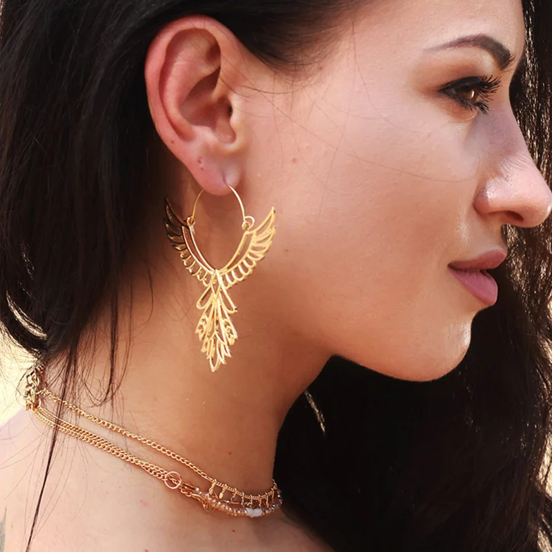 Женские ажурные серьги с крыльями орла металлические ангела вечерние ювелирные